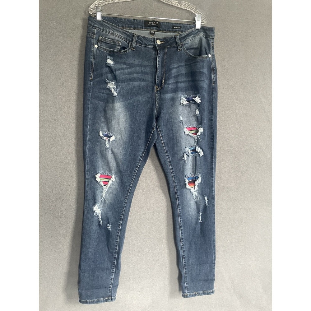 Judy Blue Jeans Women's Xl  34x29 Serape Patch Jeans Stretch Skinny Fit‎